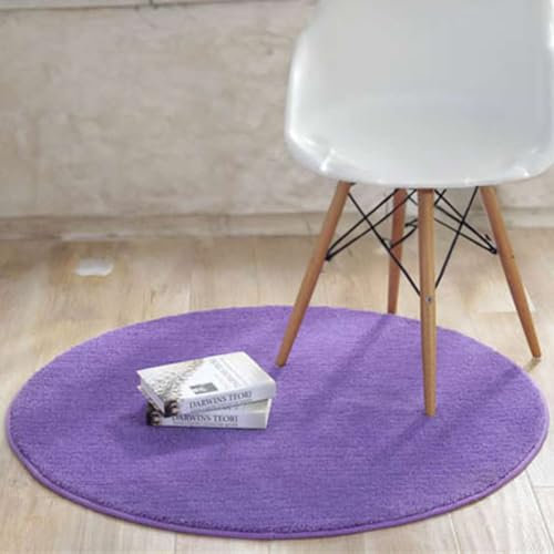 Reyox Flauschiger Kurzflor Uni Teppich Rund, Anti-Rutsch Waschbar Bodenmatte für Wohnzimmer Schlafzimmer Esszimmer Kinderzimmer Violett 110 cm