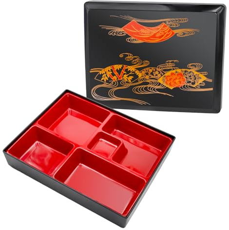 UOIENRT Japanese Bento Box with Lid, Adult Lunch Box Japanese Sushi Tray Lunch Box Plastic Snack Serving Tray Traditional Bento Box (Medium)