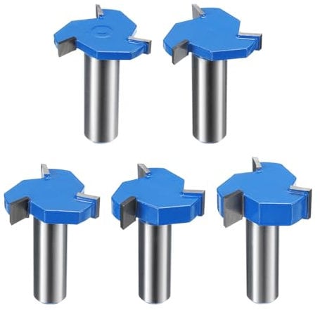 sourcing map 5pcs T Slot Cutter Rabbet Router Bit Set 1/2 Shank 1/5 15/64 5/16 13/32 15/32 Depth 3 Wing Carbide Slotting Cutter Rabbeting Slab Flattening Bits for Wood