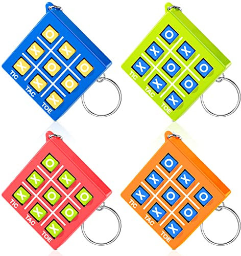 Porte-Clés de Tic Tac Toe pour Enfants de 8 à 12 Ans Porte-Clés en Plastique pour Clip de Sac à Dos Faveurs de Fête d'anniversaire pour Garçon Fille (Rouge, Bleu, Orange, Vert, 8)