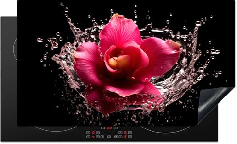 KitchenYeah© Protection Plaque Induction 91x52 cm Gadget Protege Deco Cuisine Cache Protège De Cuisson Accessoire Fleurs - Rose - Eau - Noir - Botanique - Nature