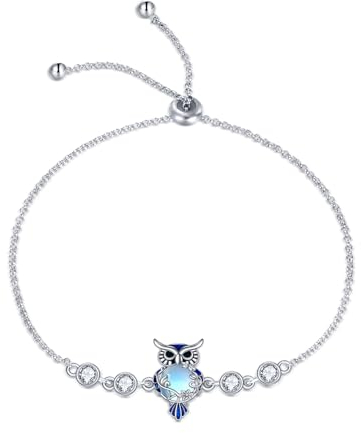 YAFEINI Eule Armband für Damen Sterling Silber Mondstein Niedliches Tier Eulen Gliederkette Armbänder Schmuck Geschenke