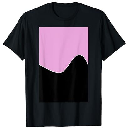 Geometrisches zweifarbiges Muster, helle Orchidee und schwarze Welle T-Shirt
