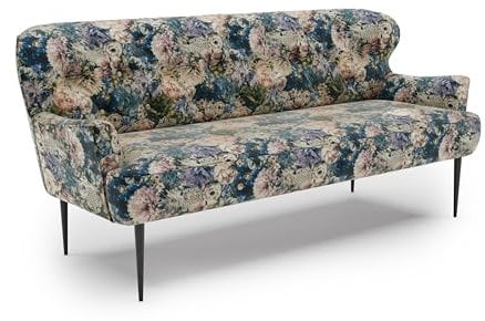 CAVADORE 3-Sitzer Küchensofa Amba, Trendige Sitzbank für Küche oder Esszimmer / 193 x 97 x 87 / Jacquard Flachgewebe: Blumenmuster Olive