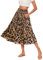Hotouch Damen Leo Rock Lang Elastische Taille Chiffonrock Sommer Swing Elegant Faltenrock Leoparden Plisseerock mit Taschen Größe S