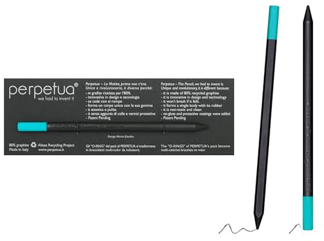 Perpetua Ergonomic HB Pencils in Recycled Graphite and Coloured Rubber, Ecological Gift Idea, Lapis hb Professional Design, Artistic and Writing Pencil, Almost Infinite Pencil, Useful Gadgets Birthday