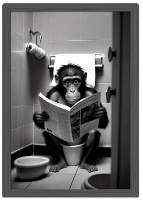 Zamety Poster Humoristique pour WC, Singe Gorilles Decoration WC Affiche, A4 Poster Mural Decoration Murale, Noir et Blanc Affiche WC, Drôle Affiche Toilette, Sans Cadre