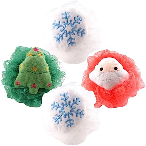 Healeved 4Stücke Weihnachts-badebälle Kreative Badeblumen in Rot Santa Claus und Grün Christbaum Sowie Weiß Schneeflocke für Entspannendes Duschen und Hautreinigung
