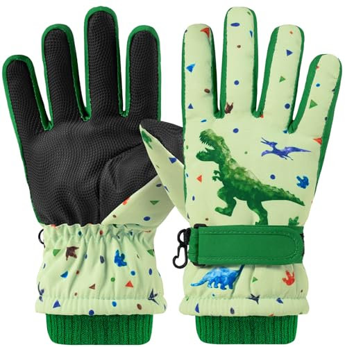 WAWSAM Kinder Ski Handschuhe Fäustlinge wasserdichte Winter Handschuhe Winddichte Warm Fleece Fahrradhandschuhe (Hellgrün, 6-10 Jahre)