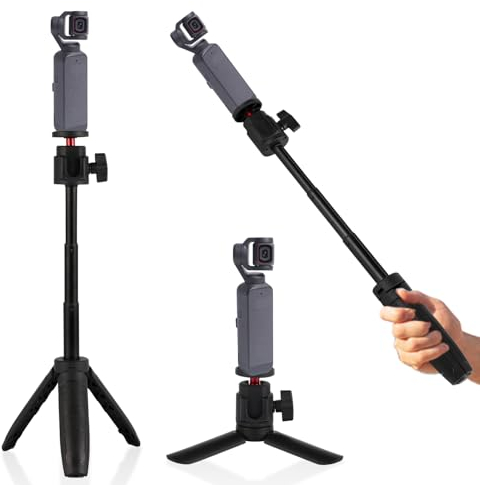 Selfie Stick & Mini Tripod Kit, Black Tabletop Tripod Mount - Portable Retractable Stand Compatible with DJI Osmo Pocket 3 & 2 Camera