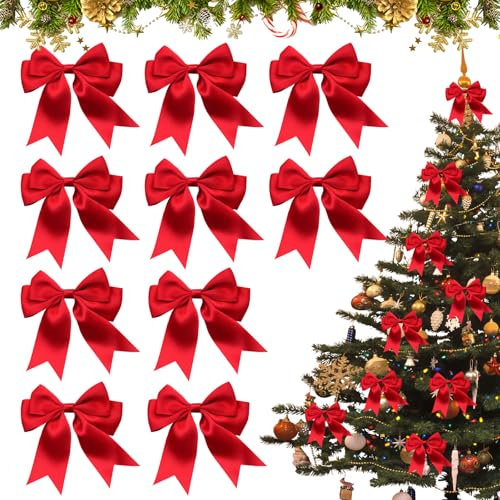 Rote Schleifen für Weihnachten, 10 Stück Weihnachtsbaum Schleifen Deko, Handgefertigte Deko Schleifen, Weihnachtsbaumschmuck Glitzer Schleifen, für Hochzeit, Weihnachtsdeko, Geschenkboxen, Basteln