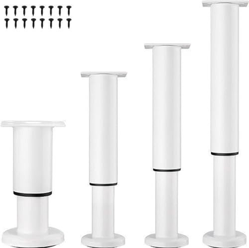 LJMbed 4 Stück Möbelfüße Metall, Möbelfüß Höhenverstellbar Set 25cm-42cm Einstellbar Stahl Bettfüße Ersatz Stützfüße Tischbeine für Möbel Sofa Bett. (Weiß, 25cm-42cm)