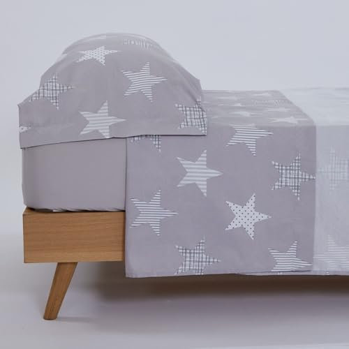 10XDIEZ Juego sábanas Microfibra (Stars Gris - Cama 90cm)