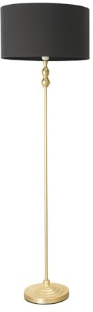 ValueLights | Gold Metal Candlestick Floor Lamp with Charcoal Fabric Drum Shade Living Room Light | Floor Lamps, Home Décor & Improvement Essential | Included LED Bulb