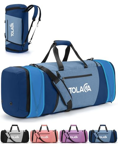Tolaccea Erweiterbare Reisetasche Rucksack Groß - 54L-72L Sporttasche mit Schuhfach, Nassfach und Laptopfach fur Herren & Damen, Weekender Reiserucksack Handgepack Duffle Bag(Blau)