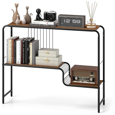 LIFEZEAL Consolle Ingresso, Tavolo Consolle, Tavolino Console a 2 Ripiani, Mobile Dietro Divano, Stile Industriale, Salvaspazio, per Corridoio, Entrata, in Legno, Metallo, 99x27x79cm, Marrone