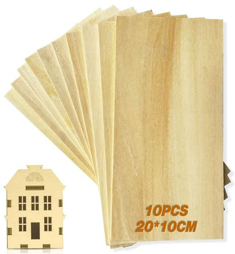 Balsa Wood Sheets, 10 Pack Plywood Sheets 200 x 100 x 1.5 mm Thin Unfinished Wood Boards with Smooth Surfaces for Crafts, Home Decor, Arts, Painting, Architectural Models, Staining, DIY & Engraving