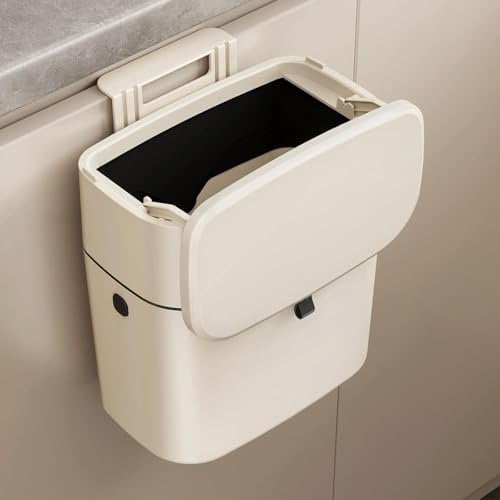 Mustorn Mülleimer Hängend Küche, 7-Liter Abfalleimer Küche mit Deckel Küchenabfalleimer Wandmontage Klein Mülleimer Küchen mit Haken, Geruchsdicht (Weiß)
