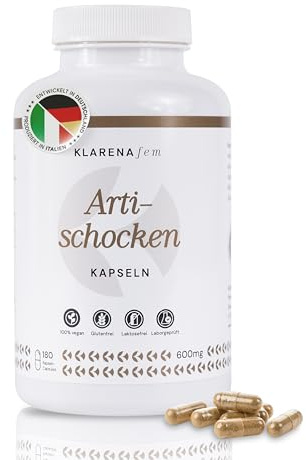 Artischocken Kapseln hochdosiert – 2.400 mg je Tagesdosis (2,5% Cynarin) – 180 vegane Kapseln – Laborgeprüft & hergestellt aus französischen Artischocken – 45 Tage Vorrat – ohne Zusätze – KLARENA