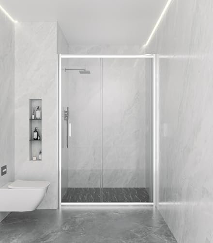 Megistore | Box Doccia Scorrevole per nicchia trasparente 6mm in cristallo temperato porta con maniglie e profili cromati reversibile h195 (130cm)