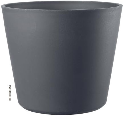Deroma Origin Pflanzgefäß rund, leicht, stoßfest, langlebiger Kunststoff, für Innen- und Außenbereich, runder Topf für Terrasse/Veranda, Wasserreserve und Ablaufstopfen, trendiger Übertopf für