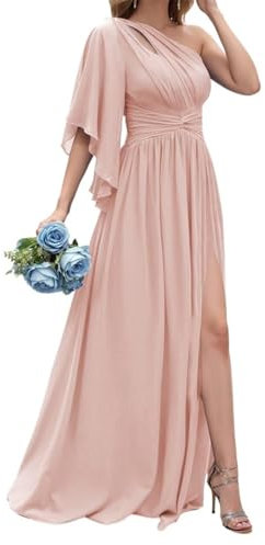 HPPEE Robes de demoiselle d'honneur à manches simples pour mariage avec robe de soirée formelle en mousseline plissée fendue, Rose pâle, 58 Grote maten