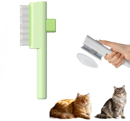 GUPPBF Fellblitz Bürste Katze & Hund, Katzenbürste für Kurzhaar & Langhaar, Selbstreinigende Unterfell Bürste zur Entfernung loser Haare, Entfilzungsbürste für Haustiere, Grün