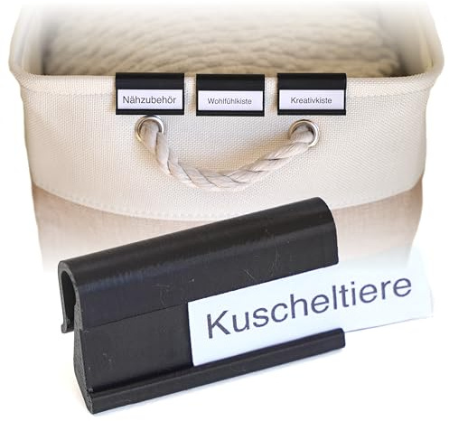 Etiketten Clip, Label Halter & Organizer – Regal Beschriftung kompatibel mit IKEA Kallax/Dröna Aufbewahrungsboxen und ähnliche Faltboxen für Würfelregale (10, Schwarz)