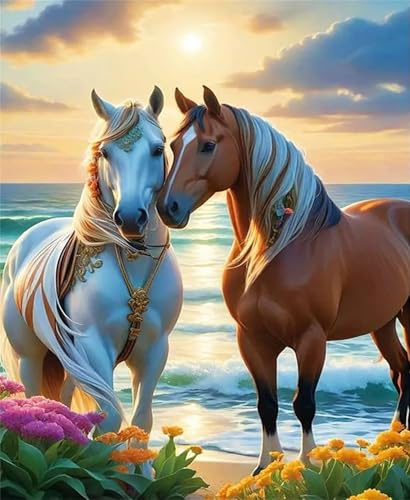 Puzzle 150 Teile,Strand Pferd Blumen Puzzle Erwachsene, EIN Herausforderndes Rätsel,Klassische Puzzles,Puzzlespiele für Die Ganze Familie Geschenke