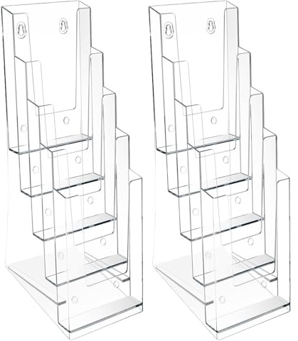 Krmoau Lot de 2 porte-brochures - Transparent - Montage mural - Accessoires de bureau - Support de présentation pour cartes postales, documents, posters, comptoir, bureau, réception, hall, école
