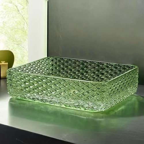 ZYCDP Lavabo Sobre Encimera Vidrio Lavabo Baño Cristal Rectangular 460 X 330 X 110 mm Verde