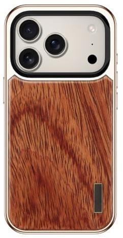 WBRSybUK Custodia Magnetica For IPhone 17 Pro/17 Pro Max, Custodia For Telefono Elettrolitica Con Texture In Legno, Supporto For Protezione Dell'obiettivo, Custodia Antiurto(Brass,17 Pro)
