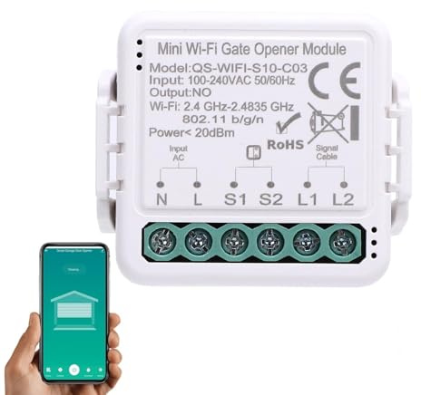 Dpofirs WiFi Gate Opener Module Smart Garage Door Opener Controller with Remote Access Voice Control Timer Function for Family Safety (QS-WIFI-S10-C03)