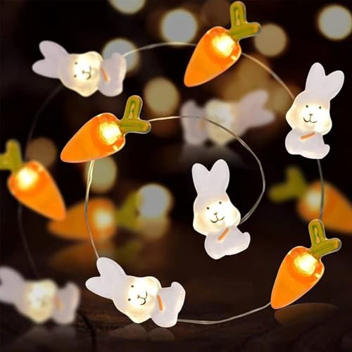 ENLACE Ostern Lichterkette, 2M 20 LED Hasen und Karotten Lichterkette Batteriebetrieben, Warmweiß Osterdekoration Lichterkette für Schlafzimmer Innen Außen DIY Osterparty