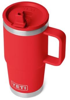 YETI Rambler Reisetrinkhalmtasse Mit Farblich Passendem Trinkhalmdeckel, Rescue Red, 20 oz (591 ml)
