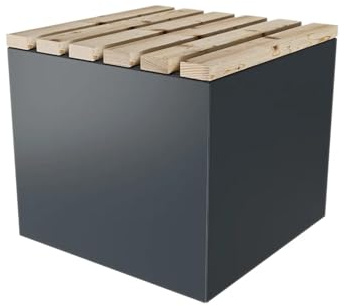 ETG Garten Sitzwürfel Sitzhocker Sitzbox Sitzbank aus Stahl & Lärche 50 x 45 x 50 anthrazit