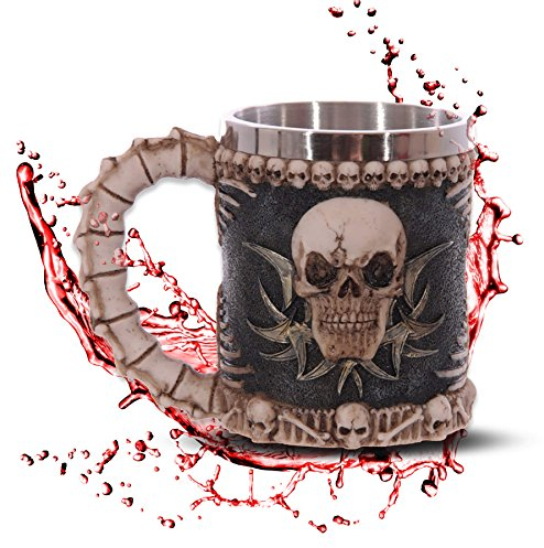 Deko Krug ''Skull & Bones'' - Totenkopf-Becher mit Knochengriff - Fantasy Horror