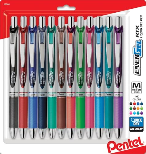 Pentel Energel Rtx Retractable Liquid Gel Pen .7Mm 12/Pkg-Assorted Ink Colors