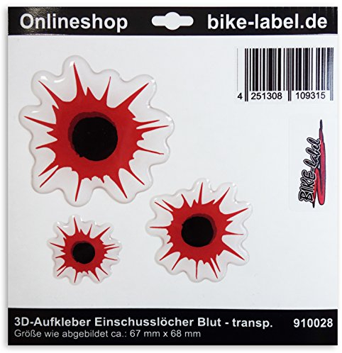 BIKE-label Aufkleber 3D Einschusslöcher Blut Deko Sticker für Motorrad Helm Auto Aufkleber 910028