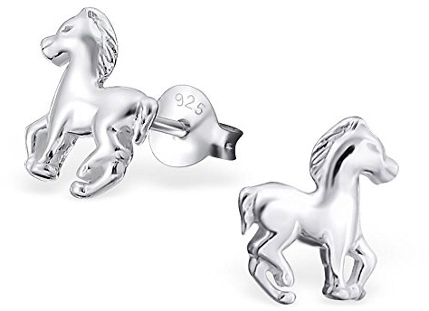 Bungsa Kinder-Ohrstecker PFERD aus STERLING SILBER 925 - hübsches Ohrringe Set mit PONY für Damen & Kinder - 1 Paar silberne Ohrringe zum Stecken - edler Ohrschmuck mit Pferd