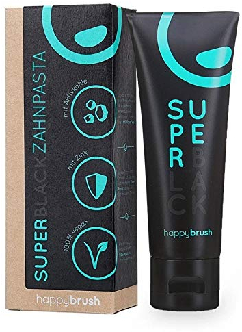 happybrush SuperBlack Zahnpasta, 75 ml, 3 Stück, vegan