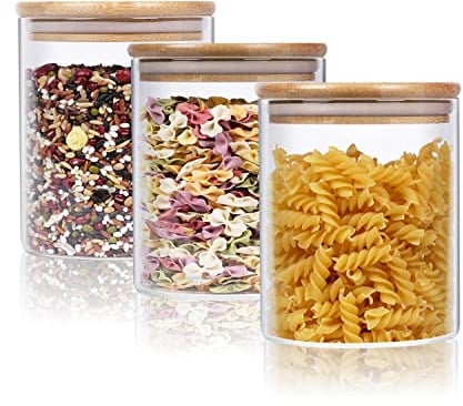 Xtulina 750ML Glass Kitchen Storage Jars, Airtight Storage Containers with Wooden Lid Set of 3