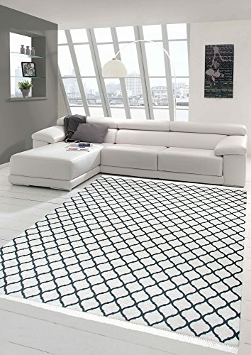 Merinos Teppich Retro Designteppich Wohnzimmerteppich modern waschbar in Creme Schwarz Größe 140x200 cm Oval