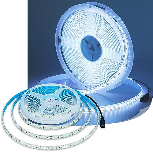 JOYLIT 12V LED Strip 5M Kaltweiß 6000-6500K IP65 Wasserdicht, 600LEDs 5054 SMD Flexibler Streifen Licht Selbstklebend Dimmbar LED Band Beleuchtung für Küche, Garten usw (Ohne Netzteil)