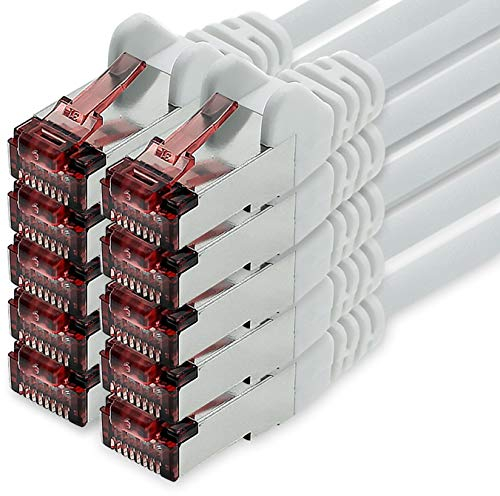 freiwerk Cavo di rete Cat.6 0,25m bianco - 10 x Cavo Ethernet Lankabel Cat6 Cavo di rete Lan Sftp Pimf Patchcable 1000 Mbit s compatibile con Cat5 Cat5e Cat6a Cat7 Cat8