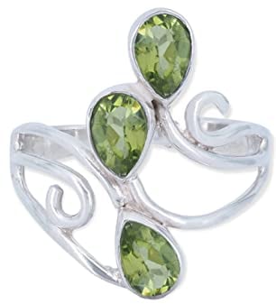 mantraroma Silber Ring Damen 925 Peridot Edelstein grün ausgefallen verspielt