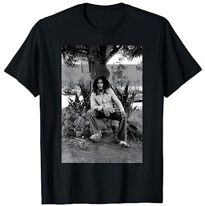 Bob Marley Official Black And White Stripe Photo T-Shirt