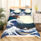 Loussiesd Japanisches Hokusai Muster Bett Set Exotisches Bettbezug Set im japanischen Stil Blue Wave Muster Bettwäsche Set 155x220cm für Kinder Frauen Erwachsene Fuji Mountain Gedruckt