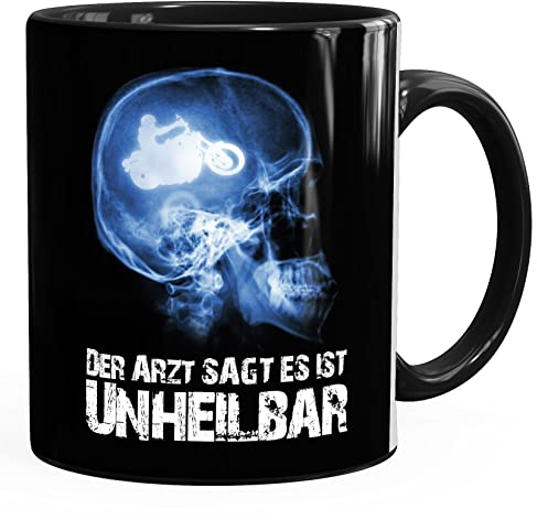 Kaffee-Tasse Xray Der Arzt sagt es ist unheilbar Hobby Schädel Röntgenbild Biker Motorrad Chopper Motorradfahrer Geschenk-Tasse Moonworks® schwarz unisize