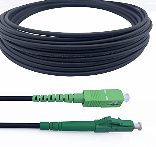 Elfcam® - 10m Gepanzerte Glasfaser-Kabel LC/APC auf SC/APC Simplex Singlemode, 9/125µm OS2, FTTH LWL Patchkabel, Schwarz (10M)